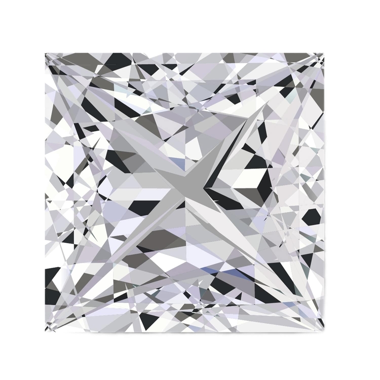 Princess-cut diamond with sharp square edges on a velvet pad
