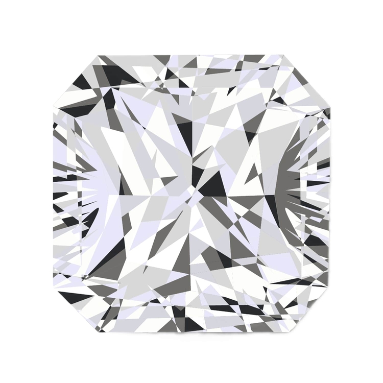 Radiant-cut diamond with brilliant facets and trimmed corners